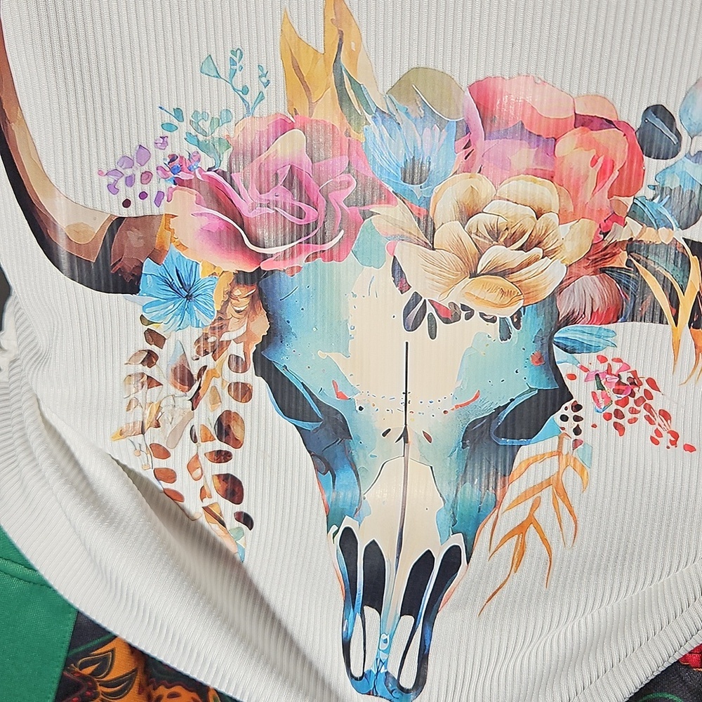 Skull Floral Racerback Tank Top Handmade Size Large - Picture 7 of 17